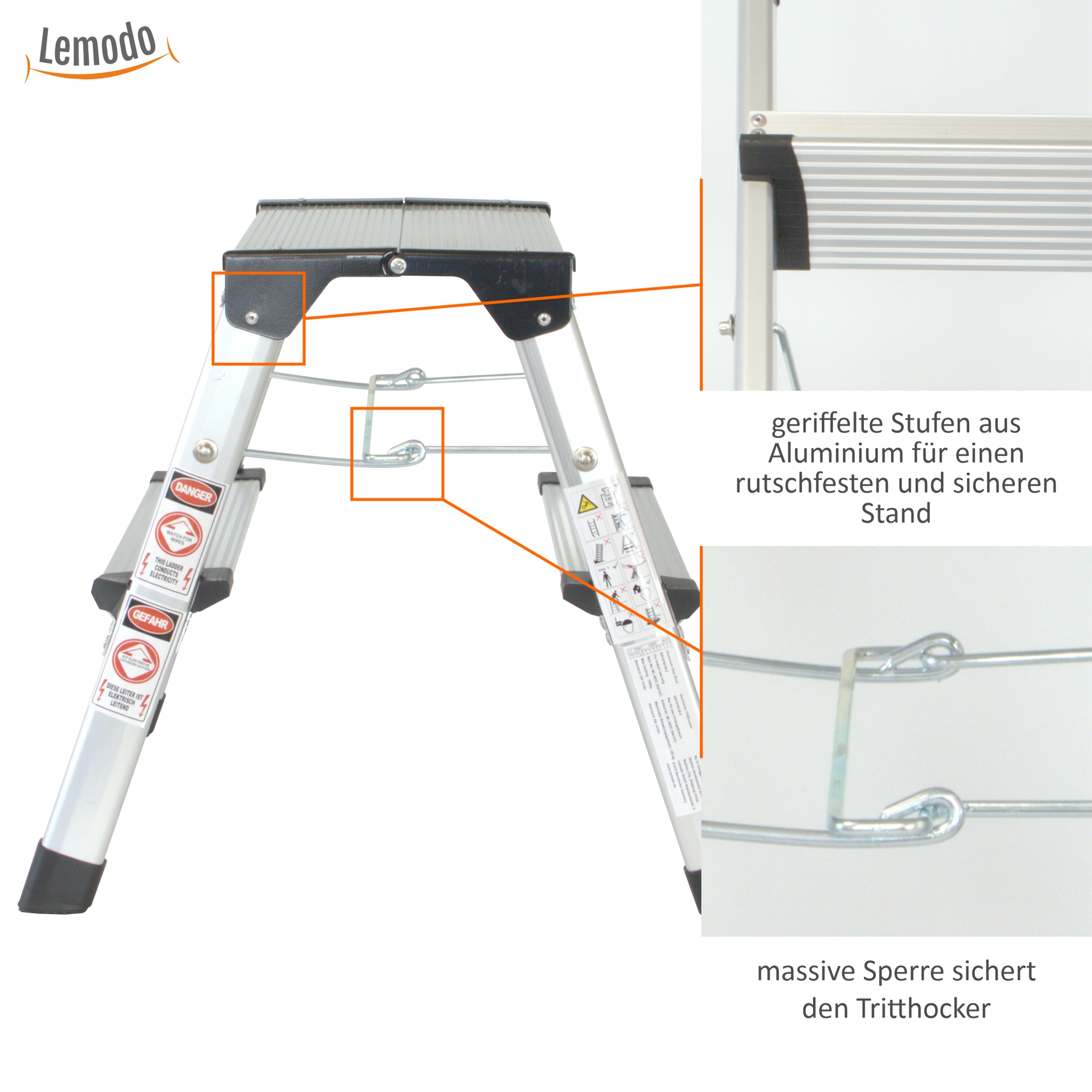 Klappbare Leiter 2 Stufen, Trittleiter aus Aluminium, Treppenleiter bis 150kg belastbar NA147 Klappbare Leiter 2 Stufen, Trittleiter aus Aluminium, Treppenleiter bis 150kg belastbar NA147