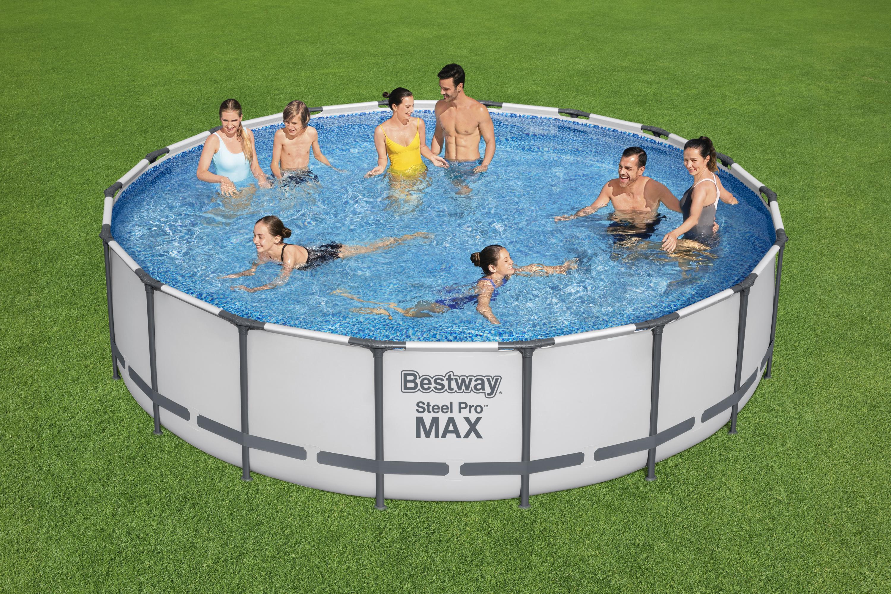 Steel Pro MAX Bestway Frame Pool Komplett-Set mit Filterpumpe Ø 549 x 122 cm, lichtgrau, rund 56462_22 Steel Pro MAX Bestway Frame Pool Komplett-Set mit Filterpumpe Ø 549 x 122 cm, lichtgrau, rund 56462_22