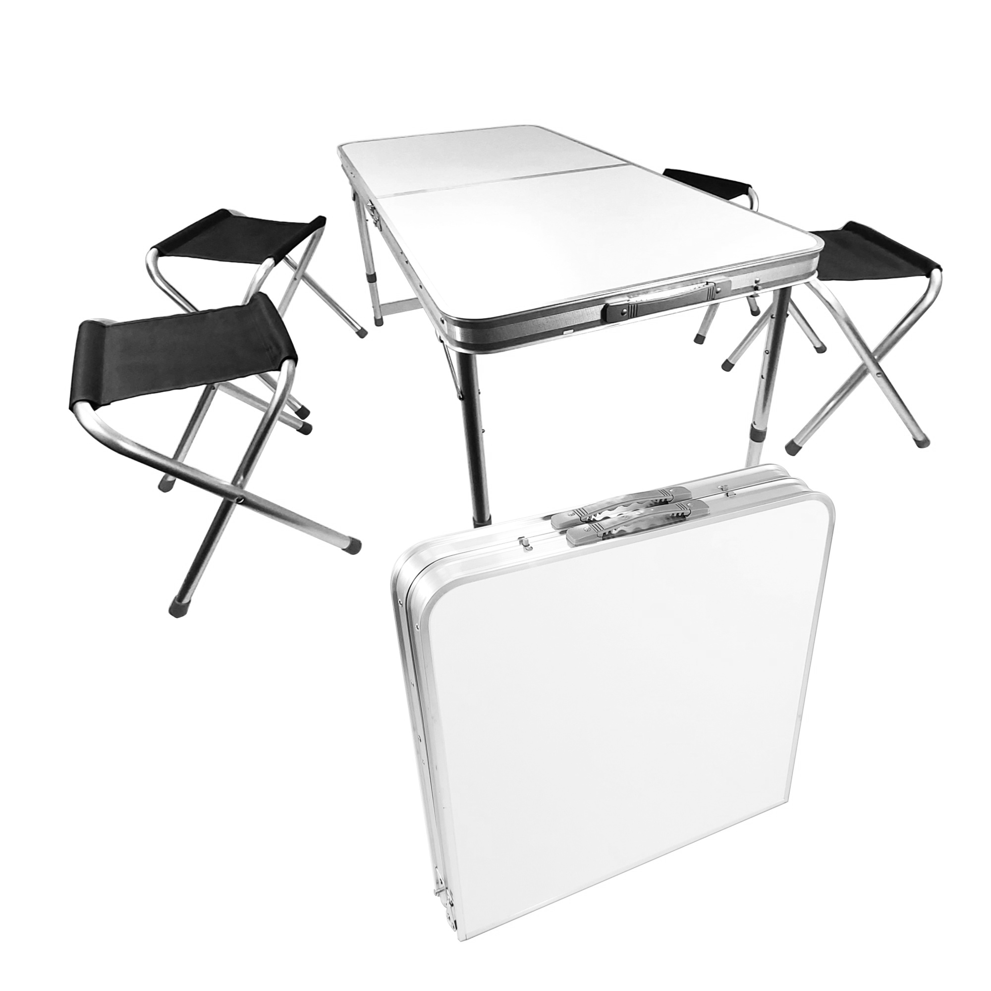 Campingtisch Set 5-teilig, Klapptisch mit 4 Camping Hocker WT009