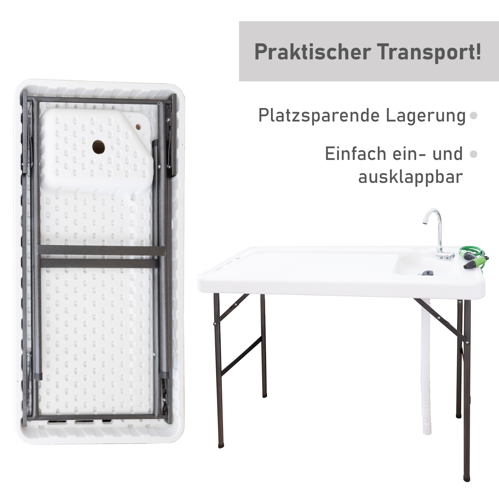 Klappbarer Filetiertisch, Camping Spüle mit Sprühdüse und Wasserhahn BL118 Klappbarer Filetiertisch, Camping Spüle mit Sprühdüse und Wasserhahn BL118