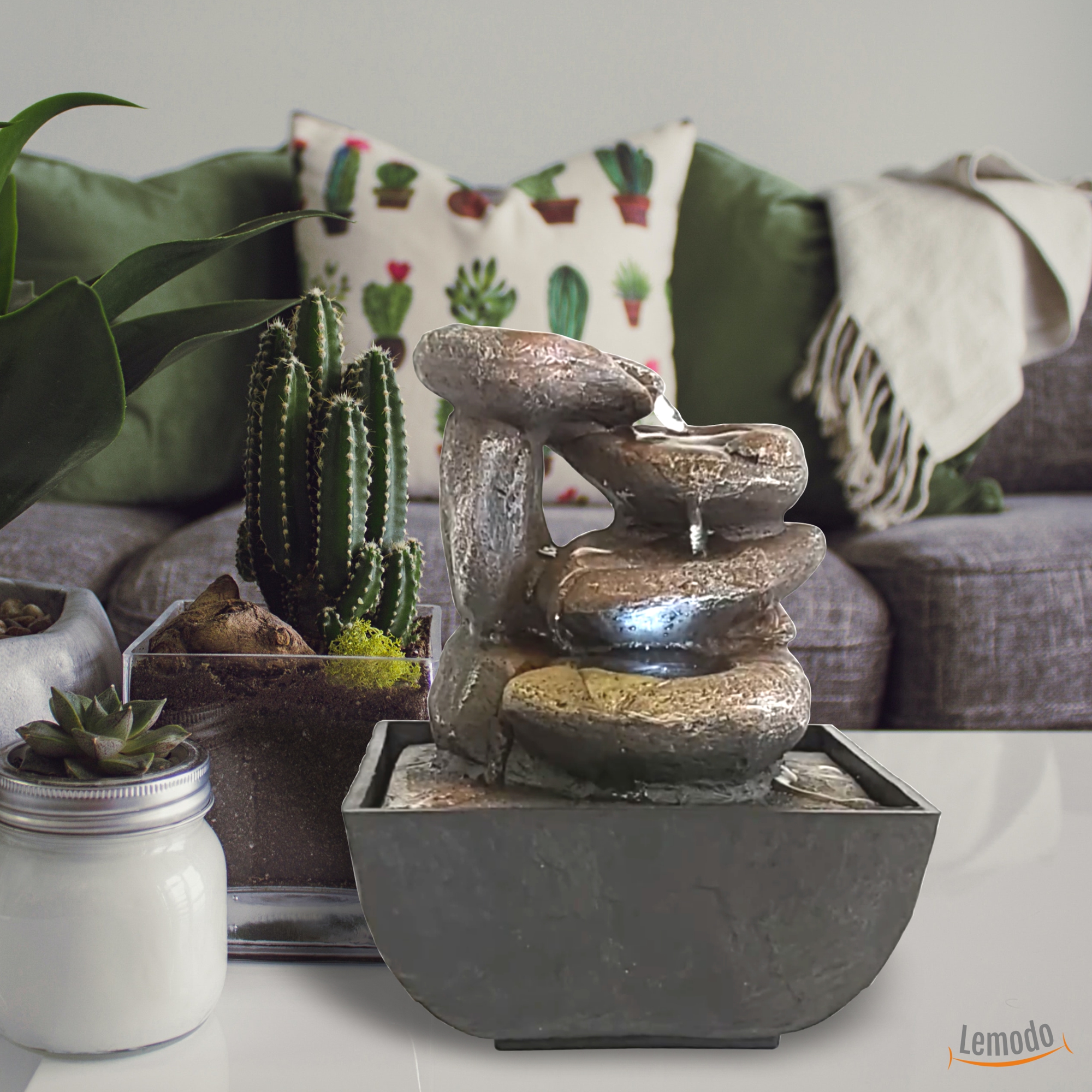 Zimmerbrunnen in Steinturm-Form, Dekobrunnen mit LED-Beleuchtung, Zierbrunnen für die Wohnung NA137 Zimmerbrunnen in Steinturm-Form, Dekobrunnen mit LED-Beleuchtung, Zierbrunnen für die Wohnung NA137