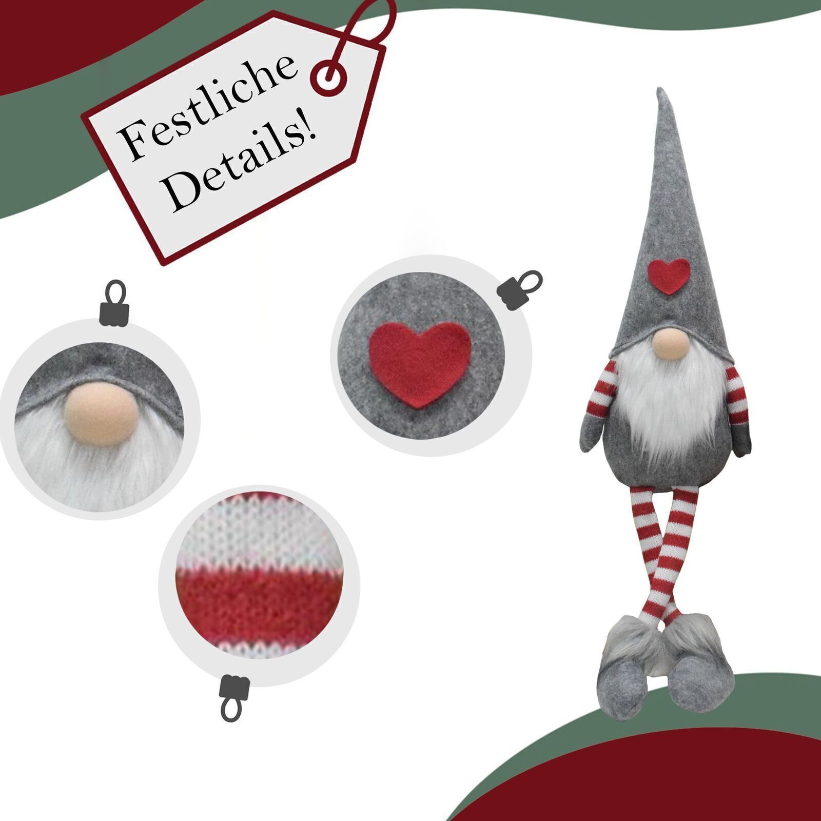 Wichtel 2er Set, Weihnachtswichtel als Kantenhocker, Gnome mit Herzchen-Mütze HL019 Wichtel 2er Set, Weihnachtswichtel als Kantenhocker, Gnome mit Herzchen-Mütze HL019