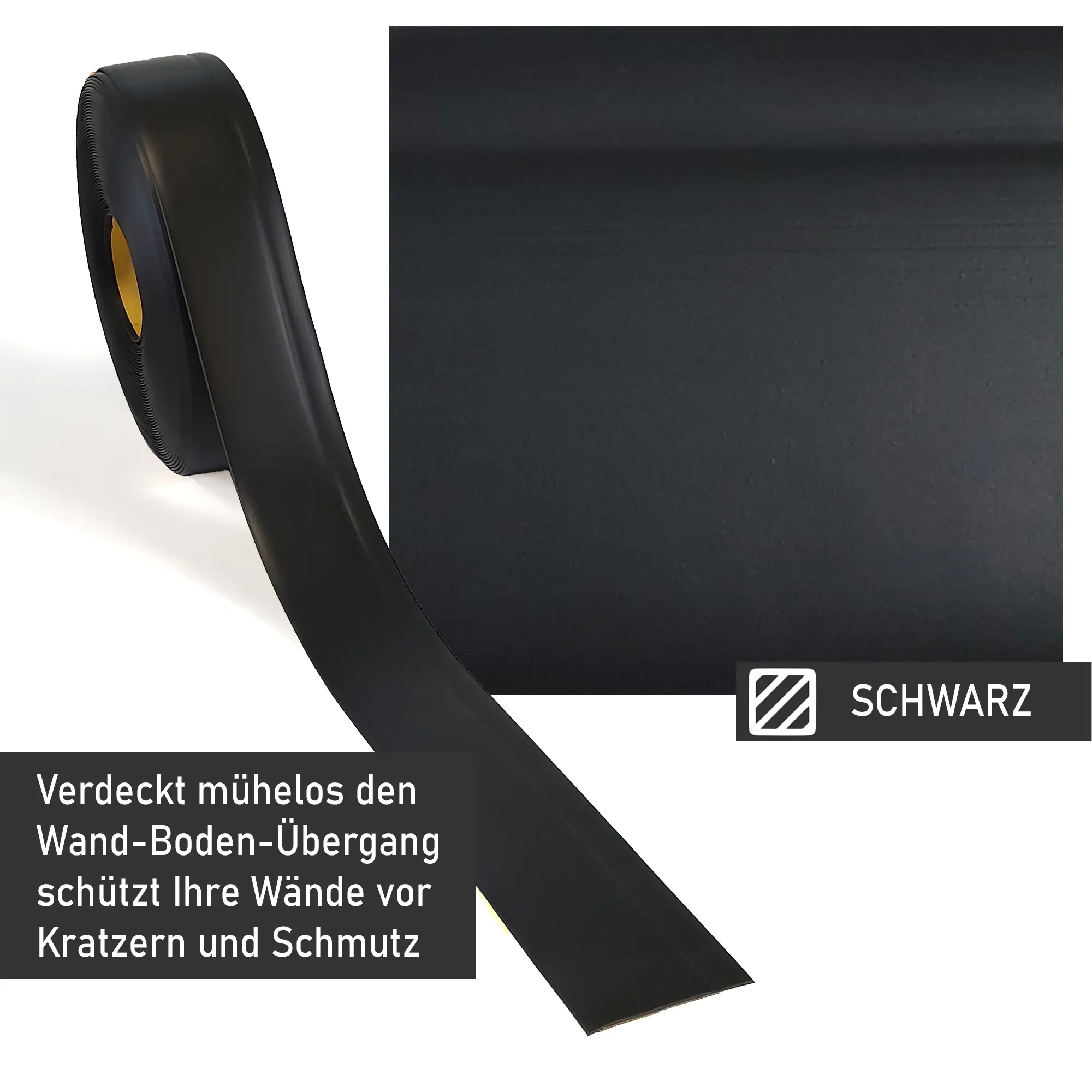 Sockelleiste selbstklebend schwarz, 25 m L, Weichsockelleiste auf Rolle, Fußleiste MS006 Sockelleiste selbstklebend schwarz, 25 m L, Weichsockelleiste auf Rolle, Fußleiste MS006