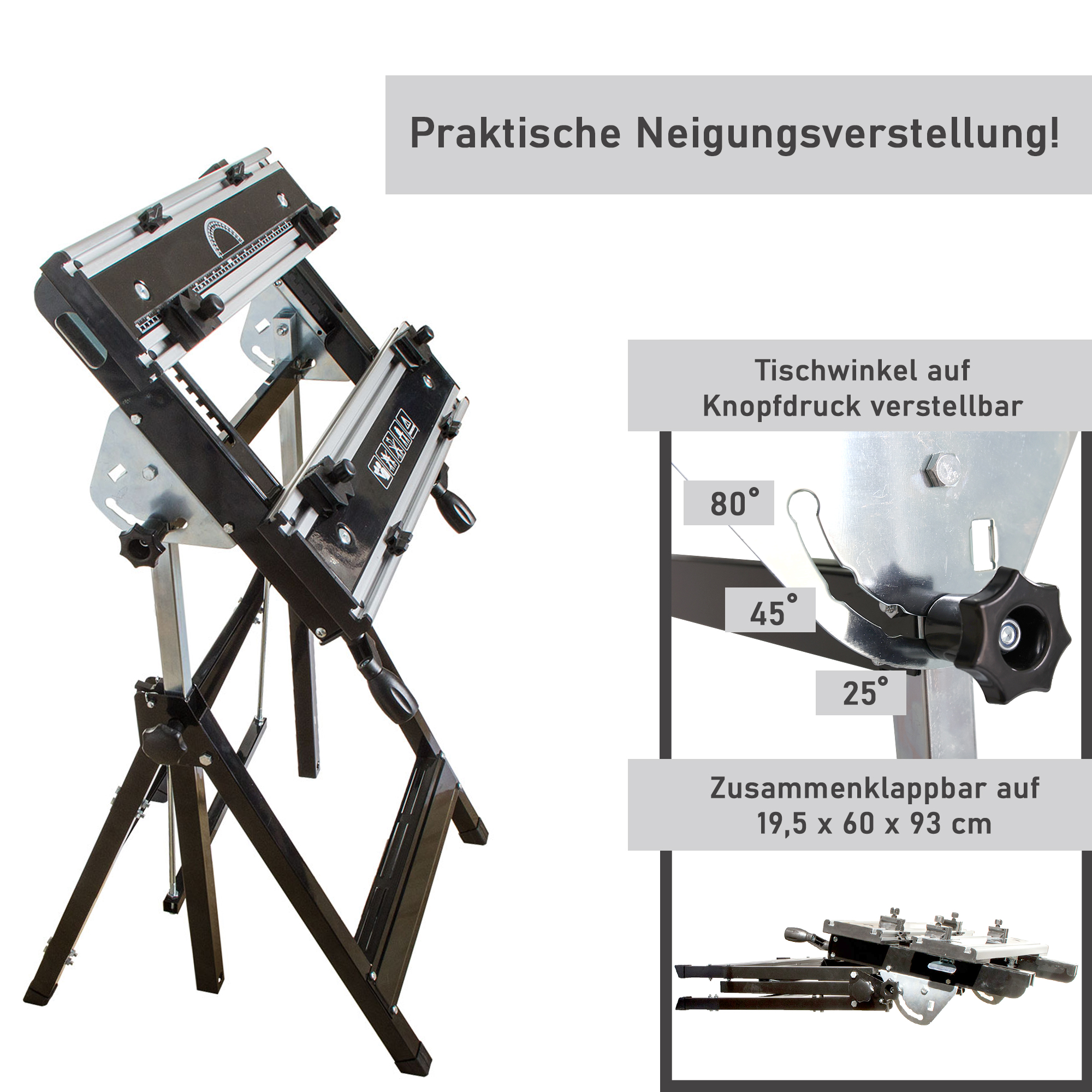 Profi Werkbank, Metall, klappbar, verstellbare Höhe und Neigung YT010 Profi Werkbank, Metall, klappbar, verstellbare Höhe und Neigung YT010