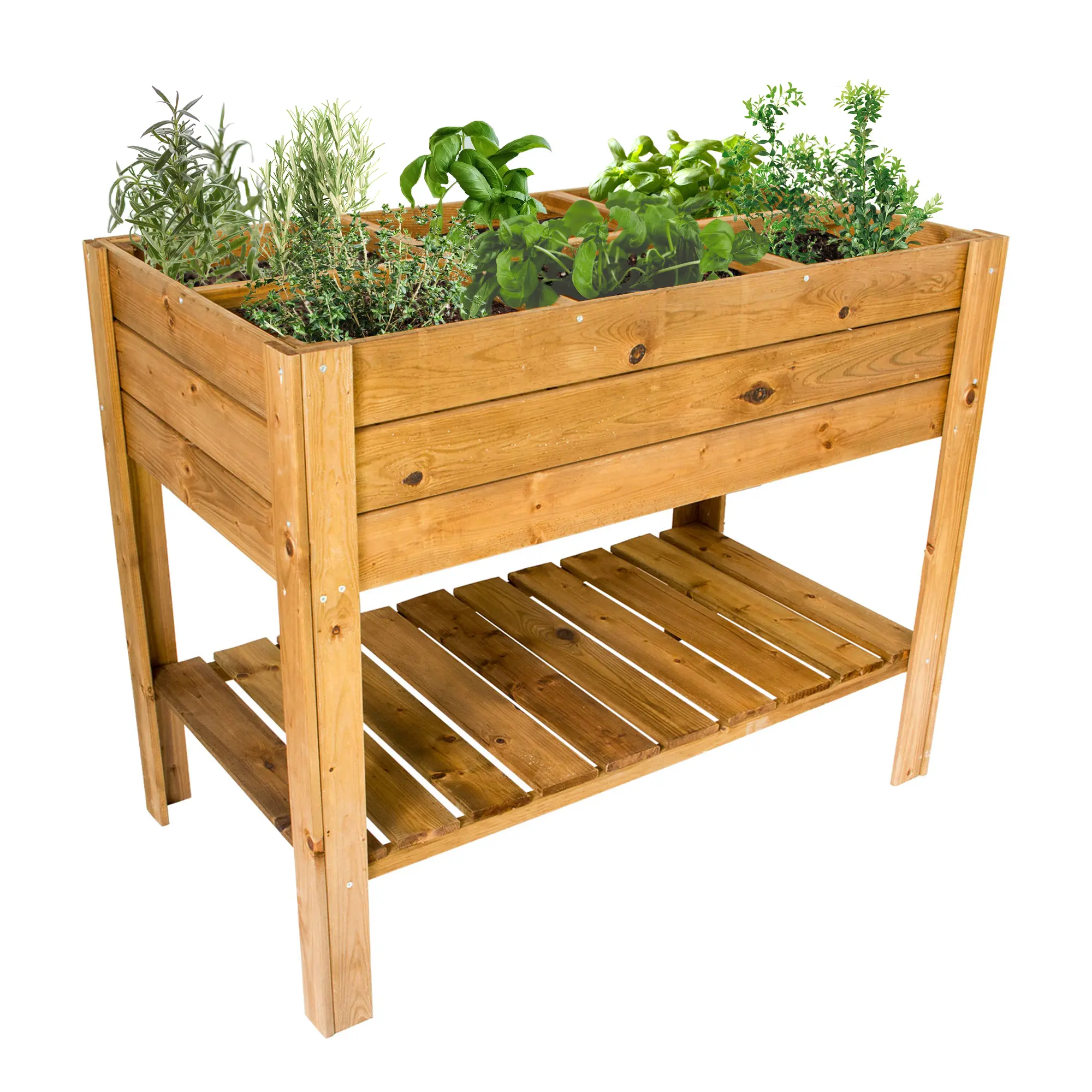 Hochbeet aus Holz mit Ablage, Pflanzkasten 110 x 60 cm, Kräuterbeet mit 6 Pflanzzonen NA042_B Hochbeet aus Holz mit Ablage, Pflanzkasten 110 x 60 cm, Kräuterbeet mit 6 Pflanzzonen NA042_B