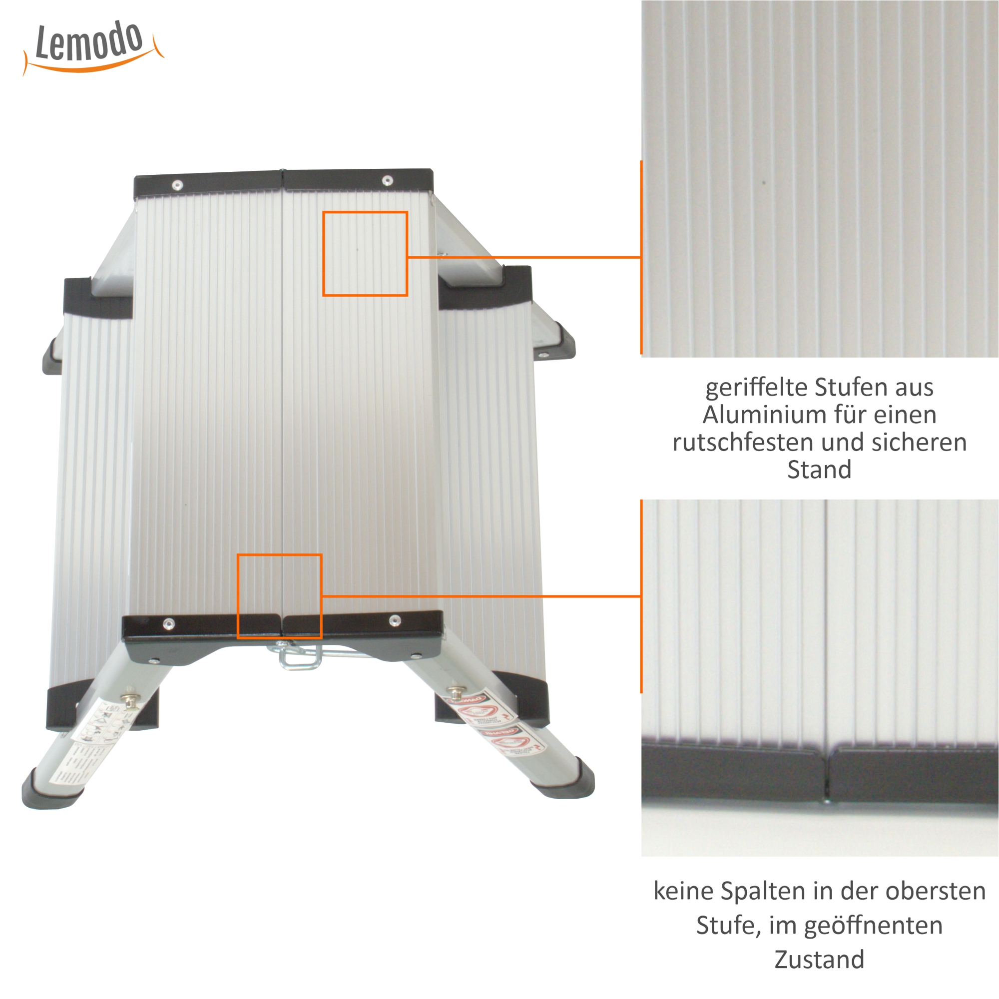 Klappbare Leiter 2 Stufen, Trittleiter aus Aluminium, Treppenleiter bis 150kg belastbar NA147