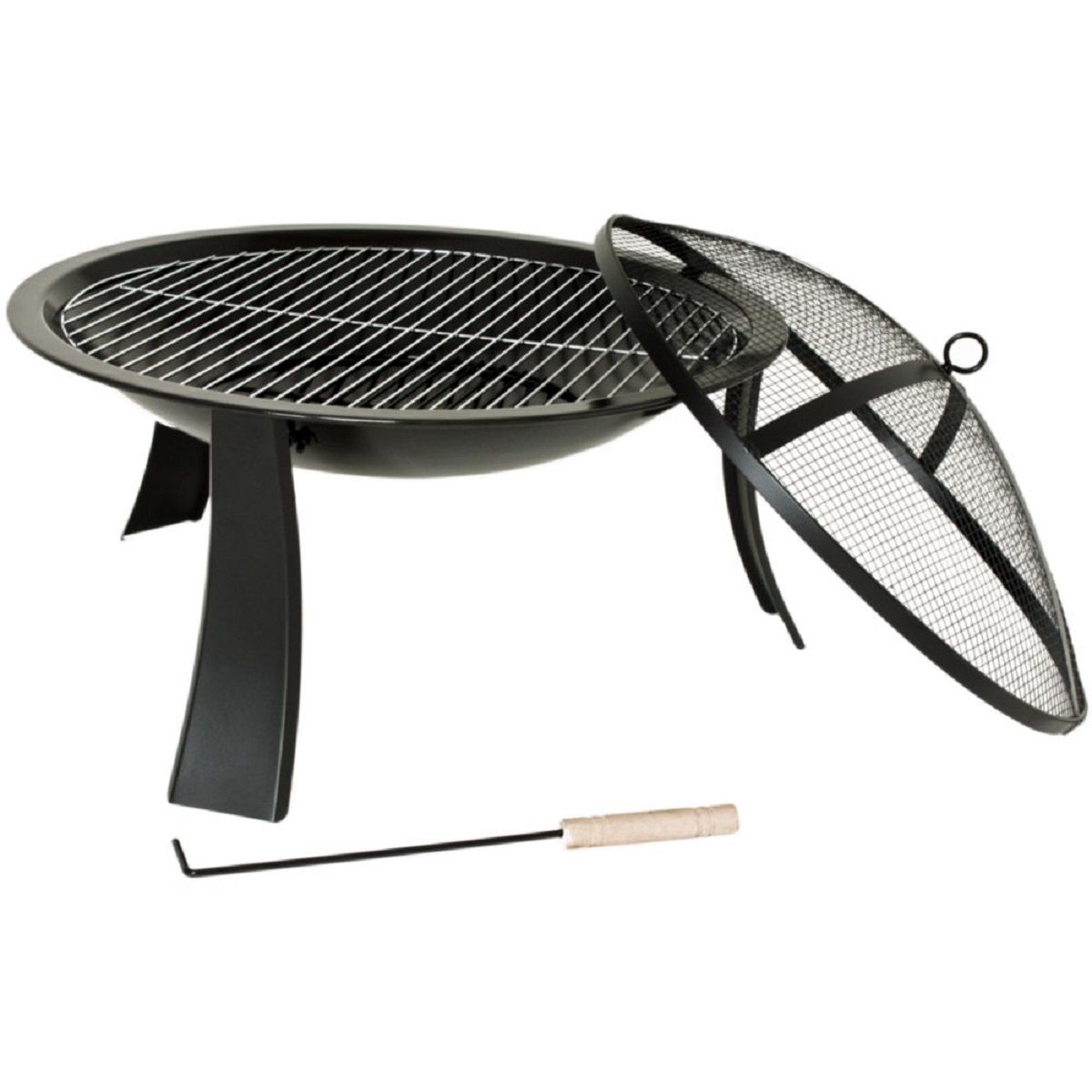 Feuerschale mit Deckel gegen Funkenflug, Stahl, schwarz HI-504457