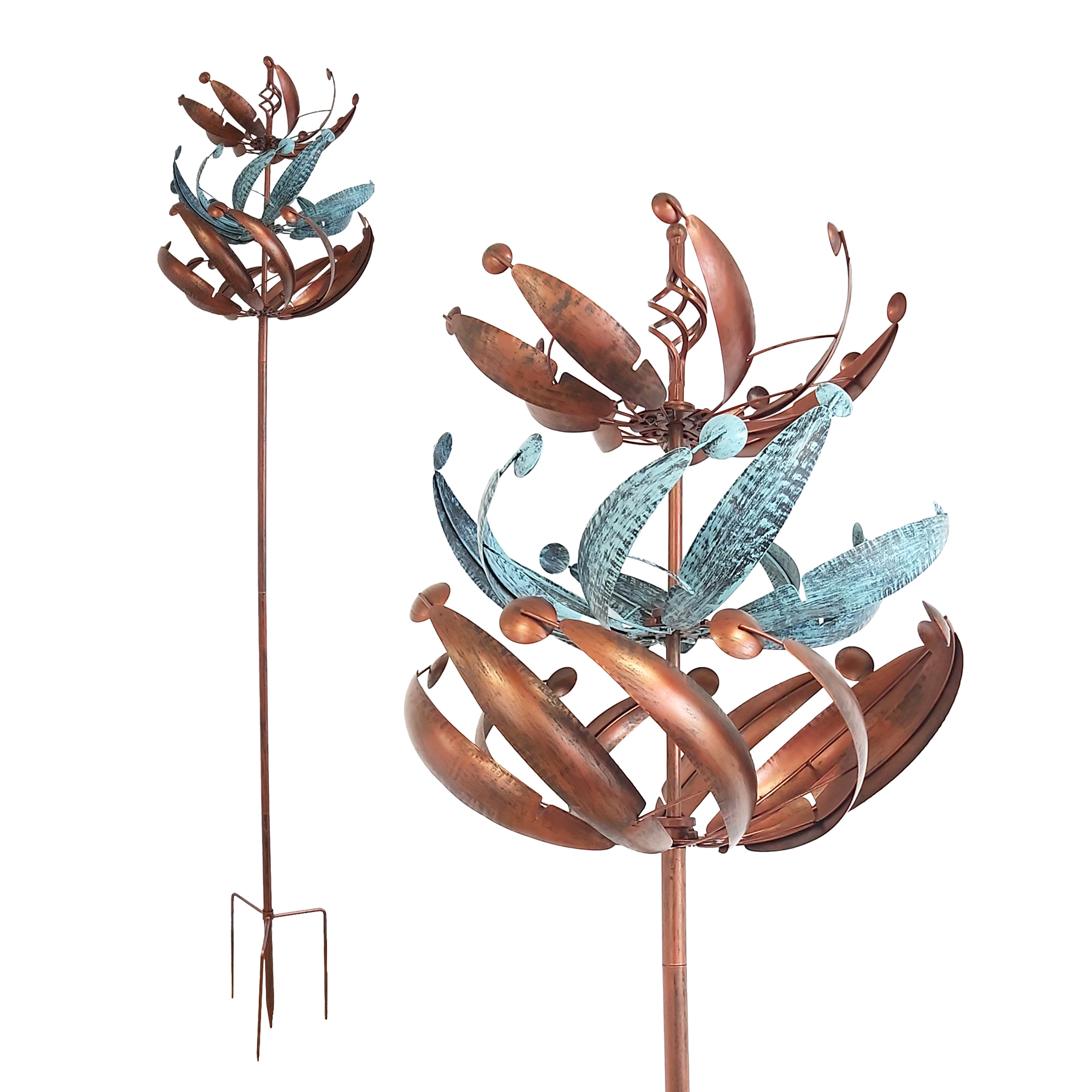 Windrad mit 3 gegenläufigen Rotoren, bronze, Gartendeko, 221 cm hoch NA200