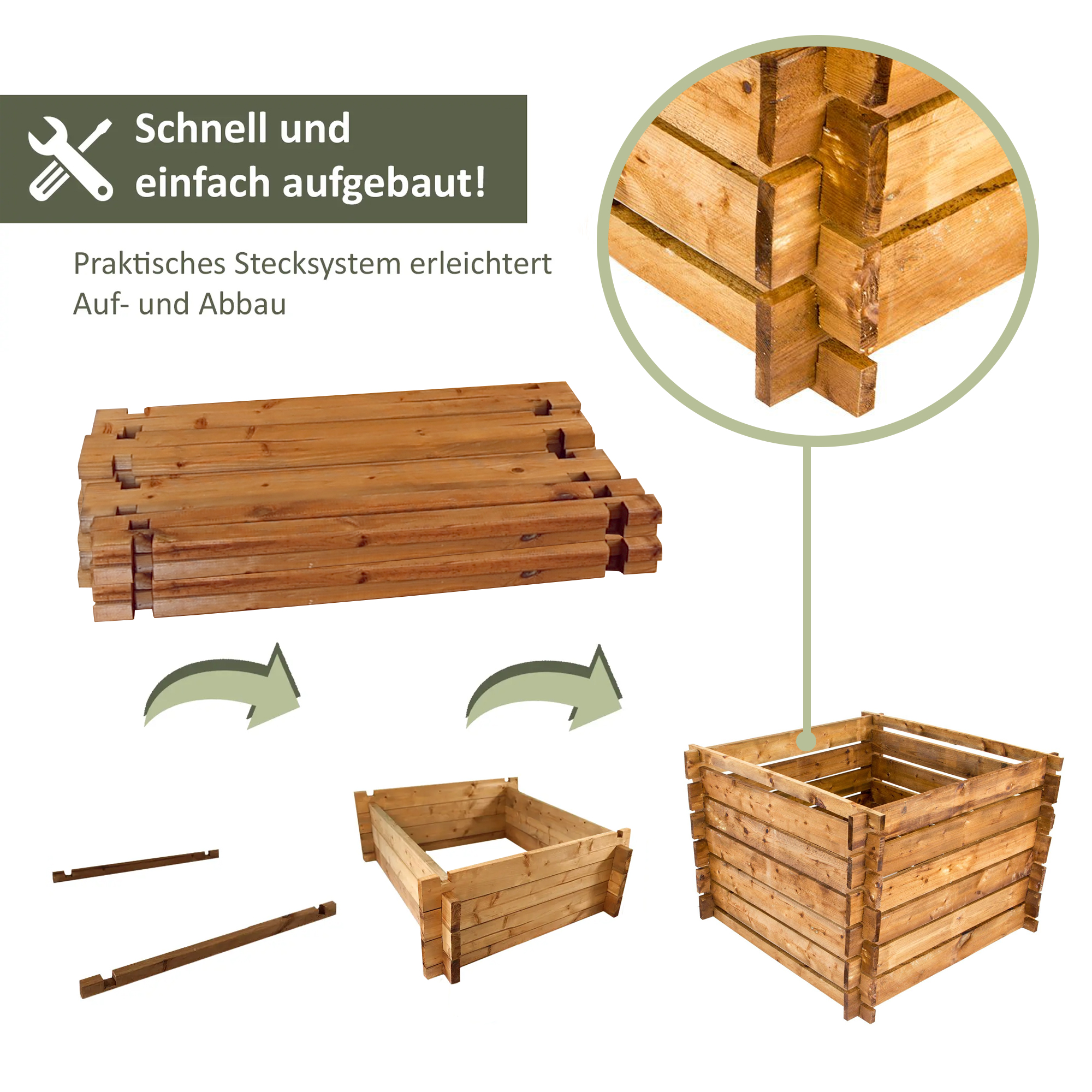 Komposter 100 x 100 x 65 cm, braun, Holzkomposter Stecksystem NA120_B